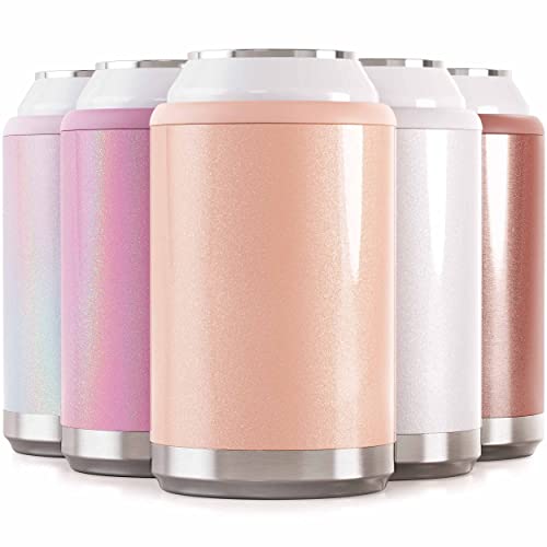 Maars Standard Can Cooler for Beer & Soda | Stainless Steel 12oz Beverage Sleeve, Double Wall Vacuum Insulated Drink Holder – Blush Glitter