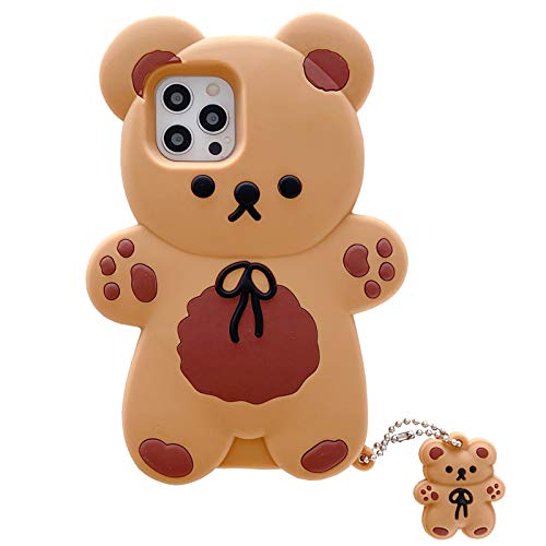 Yatchen YAKVOOK Kawaii Phone Cases Apply to iPhone 12 Pro Max,Cute Cartoon Bear Phone Case with Keychain Teddy Bear Phone Case 3D iPhone 12 Pro Max Case Soft Silicone Shockproof Cover for Women Girls