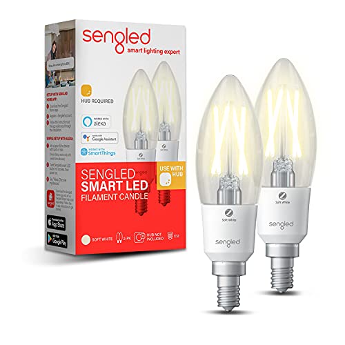 Sengled Zigbee Smart Light Bulbs, Smart Hub Required, Work with SmartThings and Echo with Built-in Hub, Voice Control with Alexa and Google Home, Soft White B11 Candelabra Light Bulbs 40W Eqv. 2 Pack