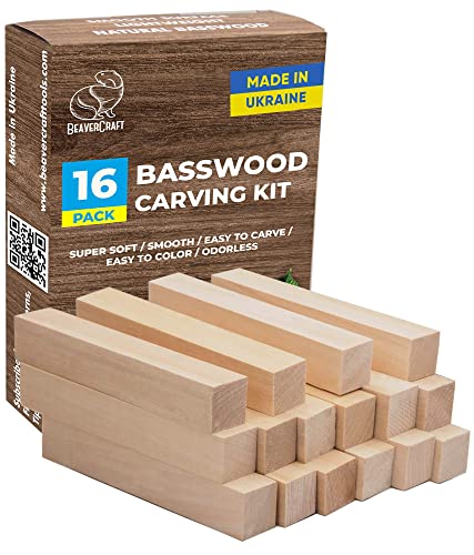 BeaverCraft BW16 pcs Basswood Carving Blocks Carving Wood Carving Wood Whittling Wood Bass to Carve Wood Carving Kit for Beginners Basswood Blocks Whittle Kit Unfinished Wood Blocks Craft Widdling Kit