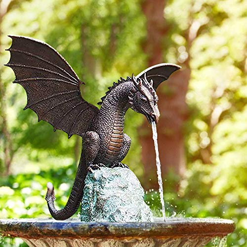 Okaijgab Garden StatueFountain Water Dragon Patinated Bronze Bronze Dragon Color Fountain Decoration Art Work, Home Decoration Bronze Dragon Water Fountain (Dragon)