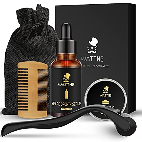 Beard Growth Kit, Derma Roller for Beard Growth,Beard Roller for Hair Growth for Men,100% Natural Ingredients Beard Oil Serum, Stimulate Promote Beard Mustache and Hair Regrowth – Gifts for Men Him Dad Father Boyfriend(5 in 1)