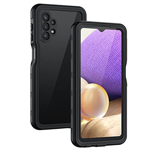 Lanhiem Samsung Galaxy A32 5G Case, IP68 Waterproof Dustproof Shockproof Case with Built-in Screen Protector, Full Body Sealed Underwater Protective Cover for Galaxy A32 5G (Black/Clear)