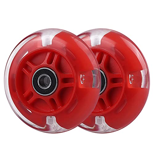 WHEELGOO Rear 80mm Light Up White Flashing 3-Wheeled Kid Scooter Replacement Wheels Compatible with Micro Globber Lascoota Kick Scooter, 2-Pack (Red)