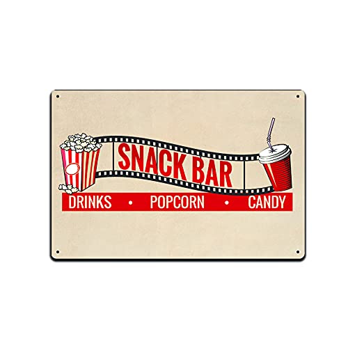 JP’s Parcels Tin Signs Home Theater Decor – Metal Sign for Basement Bar Card Game Movie Room 12 x 8 in. Theatere Snack Bar Drinks Popcorn Candy
