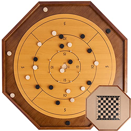 Tournament Crokinole and Checkers, 30-Inch Official Crokinole Board Game with 26″ Playing Surface, Canadian Heritage Tabletop Game for Two Players, Dexterity Krokinole Games for Families and Friends