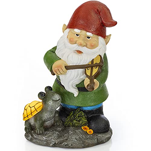 VP Home Fiddler Gnome with Glowing Turtle Solar Powered LED Outdoor Decor Garden Light Great Addition for Your Garden Solar Powered Light Garden Gnome Christmas Decorations Gifts
