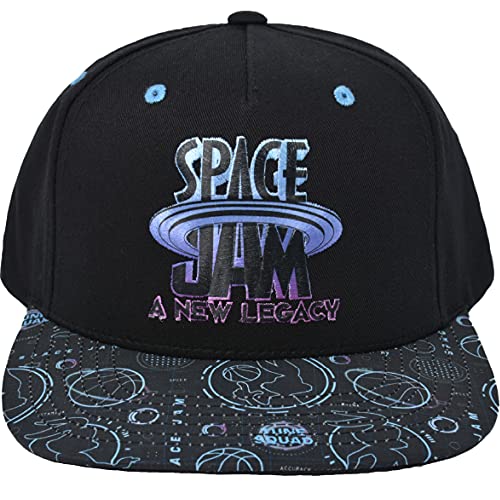 Warner Bros Space Jam 2 A New Legacy Adjustable Snapback Hat with Flat Brim, Black, One Size