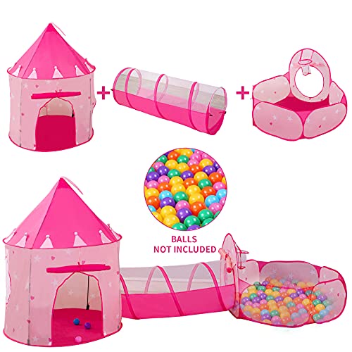 LDTNET 3pc Kids Play Tent for Girls with Ball Pit, Crawl Tunnel, Princess Tents for Toddlers, Baby Space World Playhouse Toys, Boys Indoor& Outdoor Play House, Perfect Kid’s Gifts