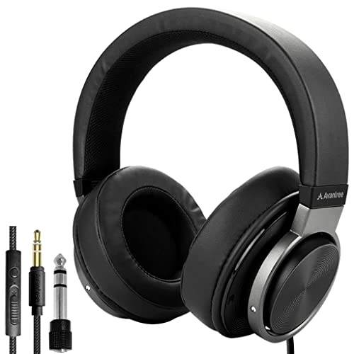 Avantree HF049 – Wired Over Ear Headphones with 50mm Drivers High-Precision Sound, 16ft / 5M Extra-Long Cord, in-Line Volume Control & Mic, and 3.5mm AUX Cable with 6.35mm Adapter for TV and PC