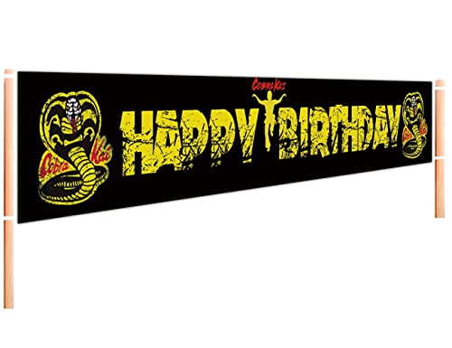 Large Cobra Kai Happy Birthday Banner Cobra Kai Birthday Party Supplies Decorations TV Show Cobra Kai Party Supplies – 9.8 x 1.6FT