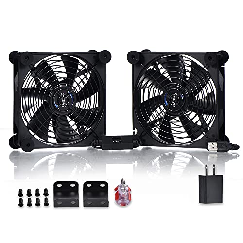SCCCF Dual 140mm USB Speed Control Fan, 5V Portable Cooling Fan for Flat-Screen TV Receiver Router DVR Playstation Xbox Computer Cabinet Cooler