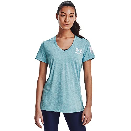 Under Armour womens Freedom Tech Short Sleeve V-Neck T-Shirt , Cloudless Sky (400)/Brilliance , X-Large