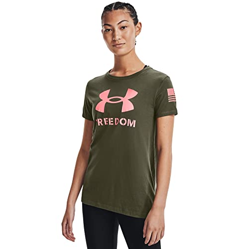 Under Armour Women’s New Freedom Logo T-Shirt , Marine Od Green (390)/Cloudless Sky , Medium