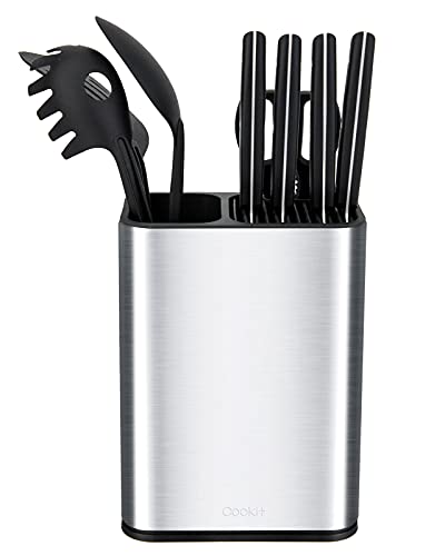 Knife Block – Cookit kitchen Universal Knife Holder without Knives, Stainless Steel Utensil Holders Space Saver Multi-function Knife Utensil Organizer, Detachable Knife Storage with Scissors Slot