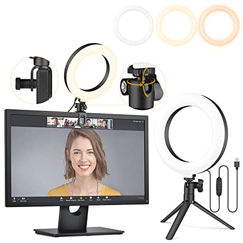 6″ Ring Light Clip On, Video Conference Lighting, Laptop Light for Computer, Webcam Lighting, Zoom, Selfie, Remote Working, Distance Learning, YouTube, TikTok