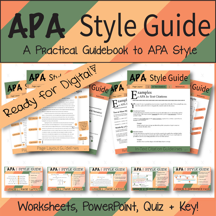 APA Format Style Guide | Instructional Packet, Worksheets, PPTX Presentation | The Storepaperoomates Retail Market - Fast Affordable Shopping