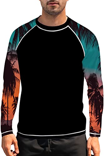 Goodstoworld Men’s Long Sleeve Rash Guard Swim Shirt UPF 50+ Quick Dry Fishing Hiking Hawaiian Beach Palm Tree T Shirts,Black | The Storepaperoomates Retail Market - Fast Affordable Shopping