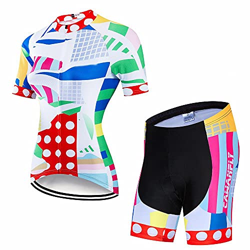 SUDUSUDO Women’s Cycling Clothing Set Short Sleeve Road Bike Shirts Breathable Cycling Jersey with 20D Gel Padded Bib Shorts Medium