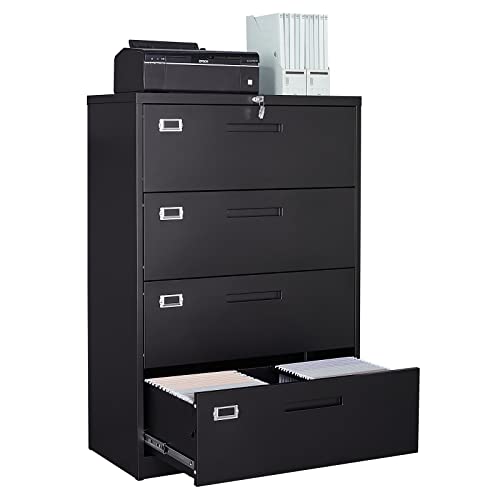 STANI Lateral File Cabinet, 4 Drawer Metal Storage File Cabinet with Lock, Metal Lateral File Cabinet for Home and Office, Assembly Required