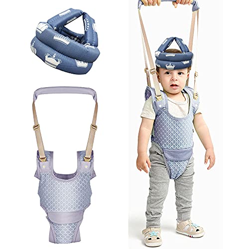 Baby Walking Harness and Safety Helmet,Baby Walker Toddler Walking Assistant,Adjustable Handheld Stand Up and Walking Learning Leash Kids Safety Breathable Walking Harness Walker for Baby 7-24 Months