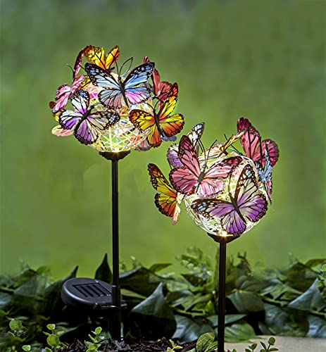 Garden Solar Light Butterflies Decor – [2 Pack] Butterfly Waterproof LED Solar Power Stake Light for Garden,Lawn,Patio or Courtyard Decorations – Outdoor Landscape Path Light (Multi-Color)