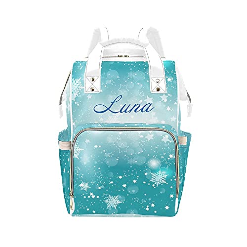 Personalized Snowflakes Winter Snow Stars Diaper Bag Backpack Name Custom Mommy Baby Bags Casual Travel Daypack for Mom Gifts