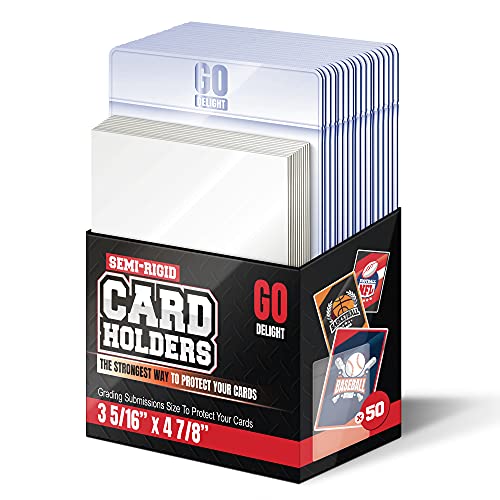 Semi Rigid Card Holders – 50 Card Holders for Trading Cards and 50 Penny Sleeves – Baseball Card Protectors – Baseball Card Sleeves -3-5/16″ x 4-7/8″ Including 1/2″ Lip – Trading Card Sleeves