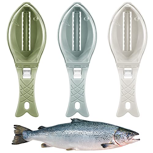 3 Pieces Fish Scaler Remover No Mess Fish Descaler Tool Fish Scraper Fast Cleaning Fish Skin Brush Cleaning Kit(Light Colors)