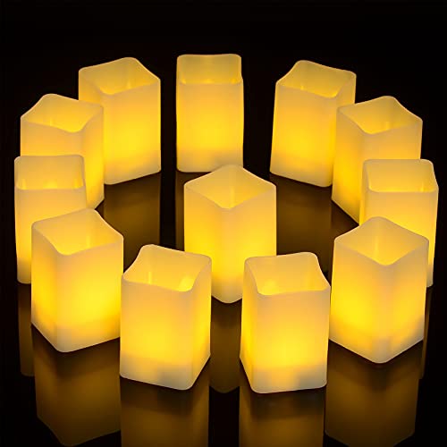 Yme Flameless LED Candles, Battery Operated Flickering LED Tea Lights, Realistic Warm White Electric Square Ivory Votive Candles for Mood Lightning Bedroom Halloween Christmas Home Room Decorations
