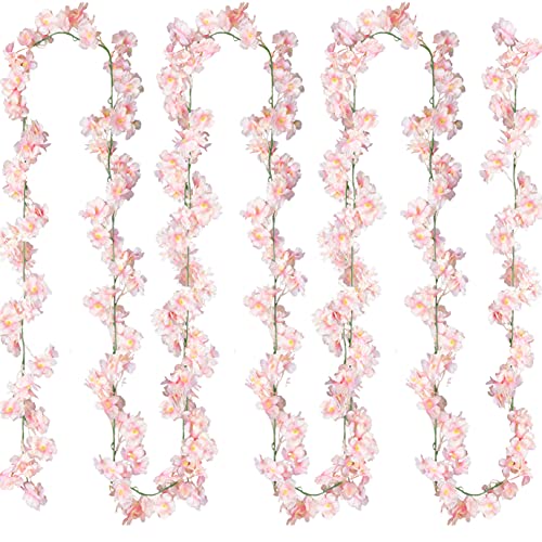 Sggvecsy Cherry Blossom Garland Artificial Cherry Flower Vines 4 Pack Hanging Silk Flowers Garland for Home Wedding Garden Party Arch Office Decor (Pink)