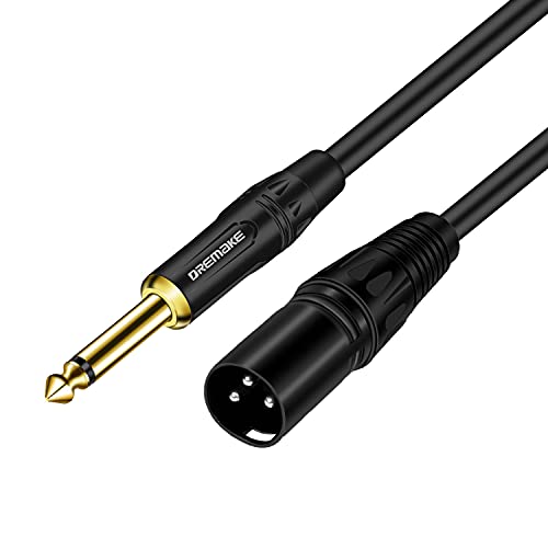 DREMAKE Mono 6.35mm 1/4’’ TS Male to XLR Male Audio Cable, Jack 6.35mm to XLR 3-Pin Interconnect Cord, 33FT Quarter Inch to XLR Unbalanced Mic Cable for Speakers, Stage, DJ, AMP, Studio Audio Console