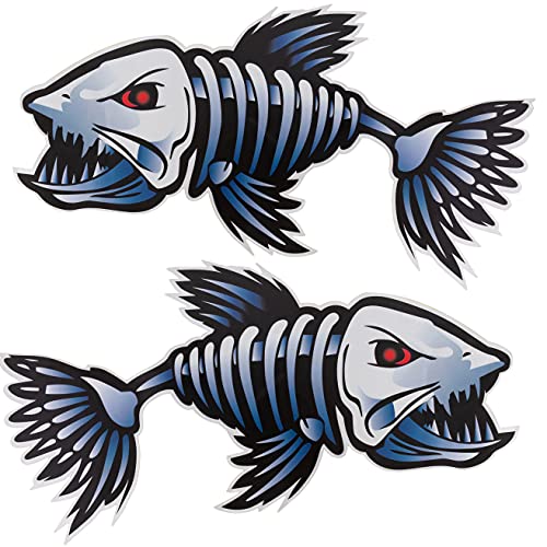 Fish Skeleton Waterproof Decal – 2Pcs Vinyl Sticker (12″ x 6″ Each ) for Kayak, Fishing Boat, Car, Truck, Canoe,Pontoon