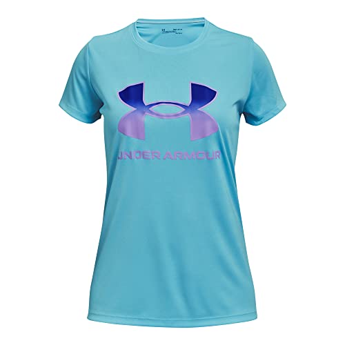 Under Armour Girls’ Tech Solid Sportstyle Short-Sleeve Crew Neck T-Shirt , Fresco Blue (481)/White , Youth Large