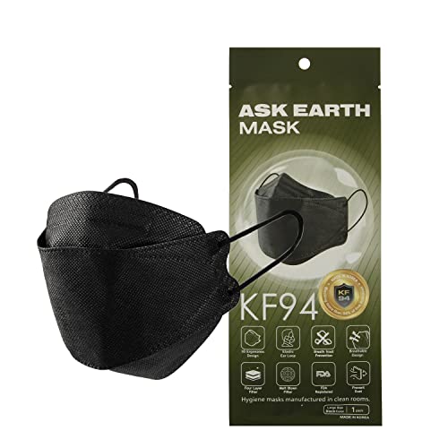 Ask Earth KF94 Disposable Face Masks 4 Layer Protection Safety Mask for Mouth – Maximum Protection Against Flu and Dust [Made In Korea] – Black (25 PCS)
