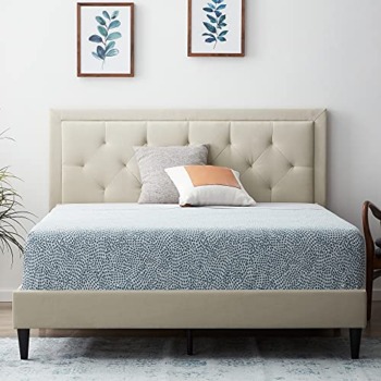 LUCID Upholstered Platform Bed Frame with Headboard– No Box Spring Needed – Queen Size – Pearl | The Storepaperoomates Retail Market - Fast Affordable Shopping