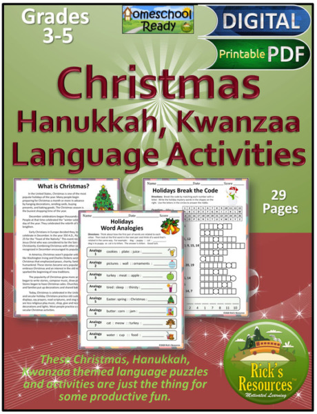 Christmas Hanukkah, Kwanzaa Language Activities Print and Digital Versions