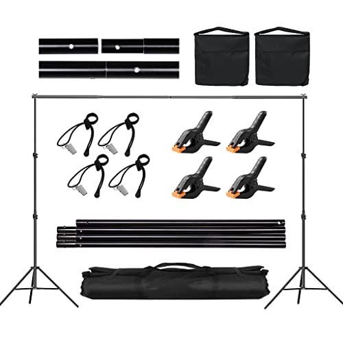 Backdrop Stand for Parties, CPLIRIS 6.5x10ft Adjustable Photo Backdrop Stand Background Support with 4 Spring Clips, 2 Sandbag, 4 Backdrop Holder Clip for Parties, Baby Shower, Birthday
