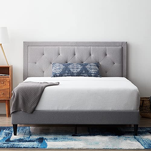 LUCID Queen Bed Frame with Headboard – Upholstered Platform Bed Frame with Headboard – Queen Bed Frame – No Box Spring Needed – Queen Size Bed Frame with Headboard – Stone