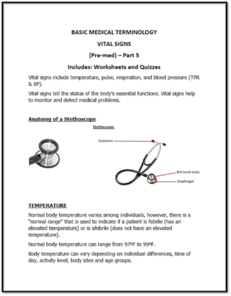 Medical Terminology (Basic): VITAL SIGNS (Pre-med) – Part 5
