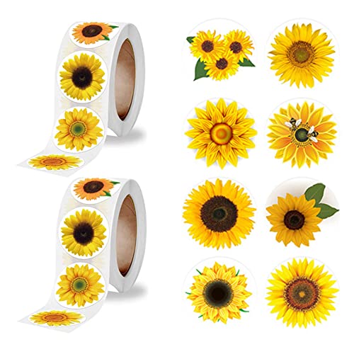 Hpmace Sunflower Stickers, Sunflower Labels Stickers Rolls 1000 Pieces 1.5 Inch Sunflower Seal Stickers for Christmas,Thanksgiving Holiday Gifts, Wedding, Party (8 Sunflower Patterns), colorful