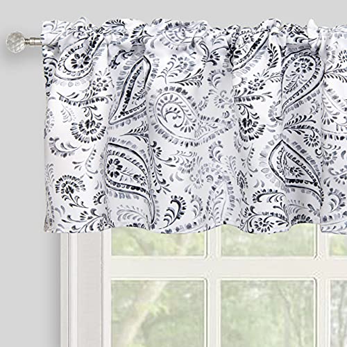 Inselnwald Watercolor Paisley Print Valance for Window, Small Curtain Valance for Kitchen Bedroom Decor with Rod Pocket Floral Valance, 52″ X 18″, Gray