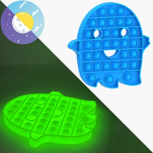 Push Bubbles Pop Fluorescent Fidget Sensory Toy,Glow in The Dark Fidget Toys Stress Relief Silicone Bubble Toy Autism ADHD Anti-Anxiety for Kids and Adult(Blue Color Change Green Light )