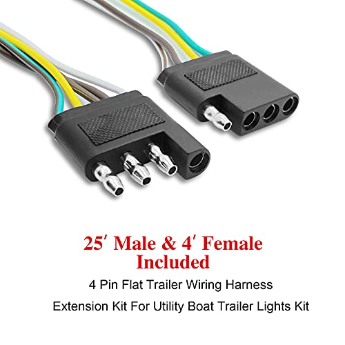 LIMICAR Trailer Wiring Harness Kit, 25ft Trailer Wire, Trailer Wiring Harness with 4 Flat Extension Connector, 4 Pin Flat Wishbond Trailer Wiring for Utility Boat Trailer Light Kit | The Storepaperoomates Retail Market - Fast Affordable Shopping