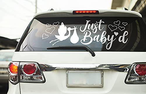 Just Baby’d – Welcome Baby Banner for Leaving Hospital, Baby’s First Car Ride Sticker – Celebration & Commemoration, Rear Window Decal Kit – Easy Configuration