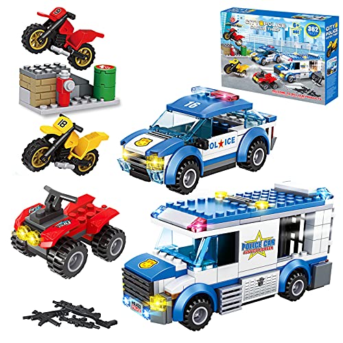City Police Building Blocks Set, Cop Cars Toy Kit with Truck, Motorcycle & SUV Vehicles, Highway Arrest & Prisoner Transport Toys, 2022 STEM Xmas Birthday Gift for Boys 6-12 Year Old Kids (362 Pieces)