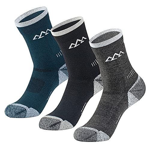 innotree 3 Pack Men’s Merino Wool Hiking Socks, Full Cushioned Hiking Walking Socks Moisture Wicking Micro Crew Socks
