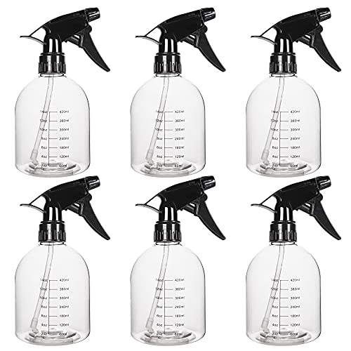 JIUZHU Pack of 6 Empty Plastic Spray Bottles 17 oz Cleaning Solutions for Hair, Plants, Pets, Cooking, Adjustable Fine Mist to Stream, No-Leak BPA Free