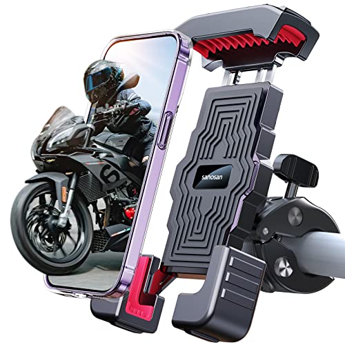 Sanosan One-Push Motorcycle Phone Mount,3s Quickly Install,1 Second Automatic Lock & Release, Bike Phone Holder Handlebar, Motorcycle Accessories for Bicycle, Compatible for Cellphone (4.7″-6.8″)