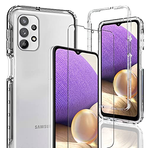 AMENQ for Samsung A32 5G Case, Galaxy A32 5G Case S326DL with Screen Protector Heavy Duty Shockproof with TPU Bumper and Clear Hard Protective PC Front Case for Samsung A326U (Clear)